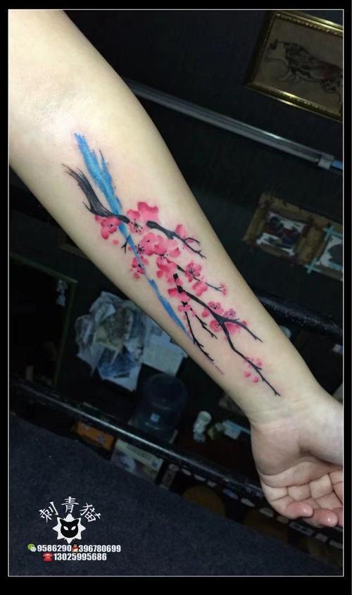 桃花纹身#广西北海纹身#,#刺青猫纹身