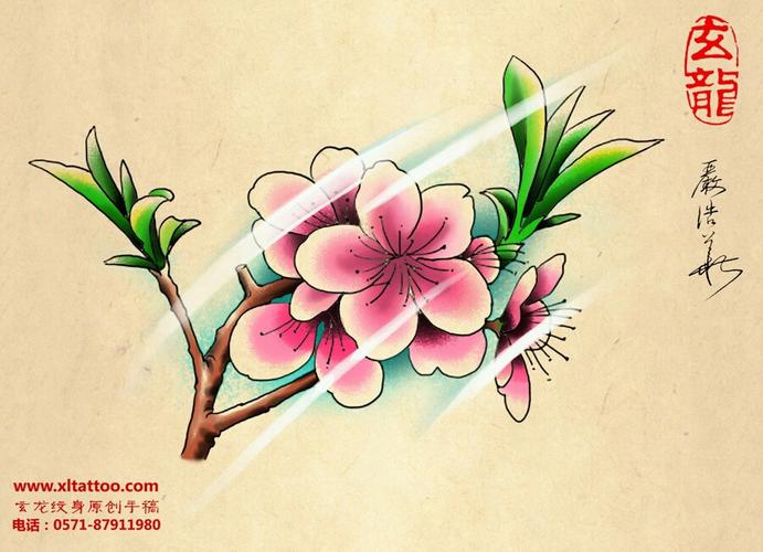 刺一簇桃花在肩头,期盼早日交上-杭州纹身店-玄龙纹身工作室