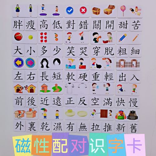 磁性识字贴幼儿互动认字卡中文繁体字图文配对卡反义词训练磁吸卡