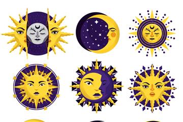 9款创意太阳和月亮矢量素材
