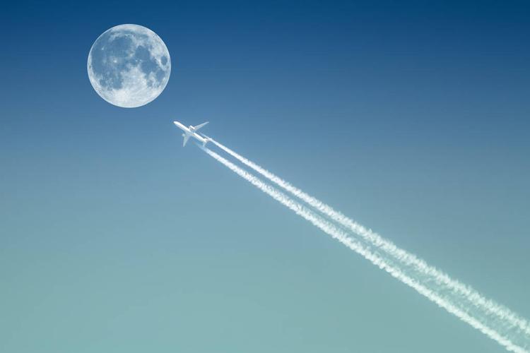 客机,靠近,飞机,月亮