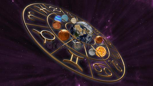 神秘主义者占星术黄道带星占象征和num.十二行星采用照片