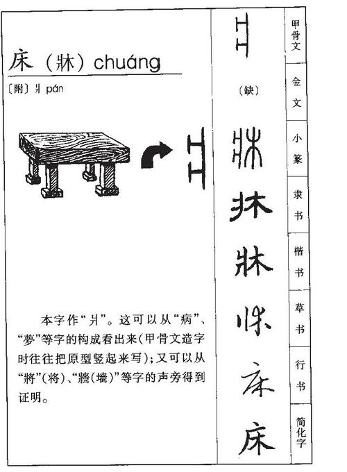 床字;床字的本意是什么床字意为床chuáng供人睡卧的家具:床铺.木床.