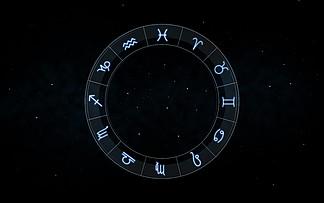 占星术和星座运势-十二 i>生 /i>肖在夜空和星星黑暗的夜空 i>背 /i>