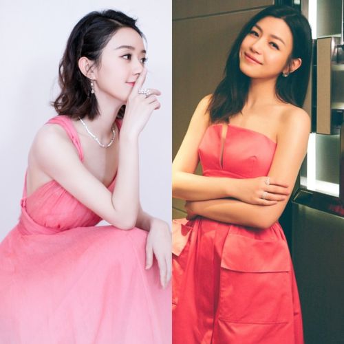 赵丽颖和陈妍希同穿粉红色长裙,网友:一个仙女,一个村姑