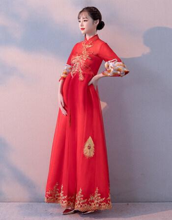 孕妇敬酒服新娘结婚2023新款冬季红色嫁衣中式大码遮孕肚秀禾礼服
