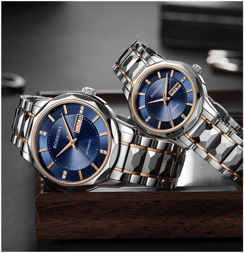 罗西尼钨钢情侣表镶钻时尚机械机械手手表防水石英国产腕表